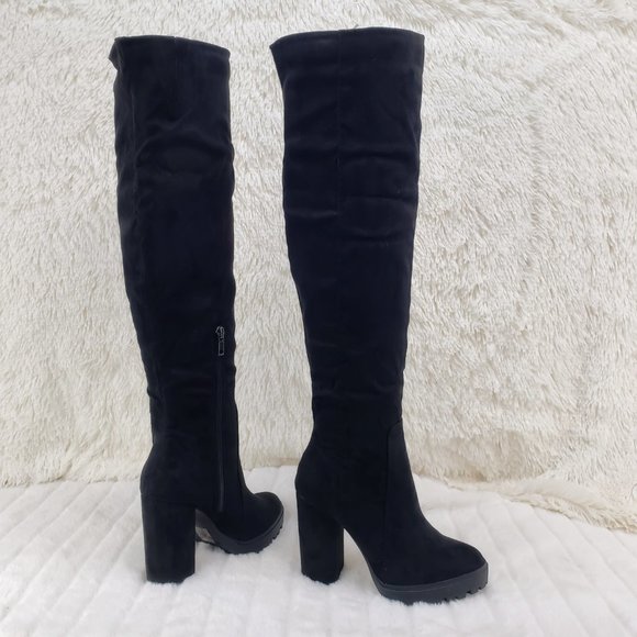 Size 10 Boardwalk Vegan Suede Over The Knee 4" Chunky Heel Boots Brand New - Picture 3 of 16